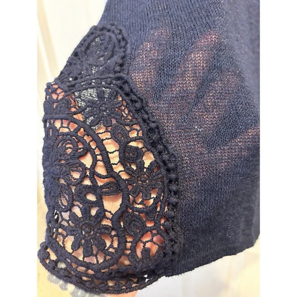 Vintage A. Byer Blue Boho Flowy Top Crochet Panel Knit Sweater Made In USA Large - Picture 4 of 6